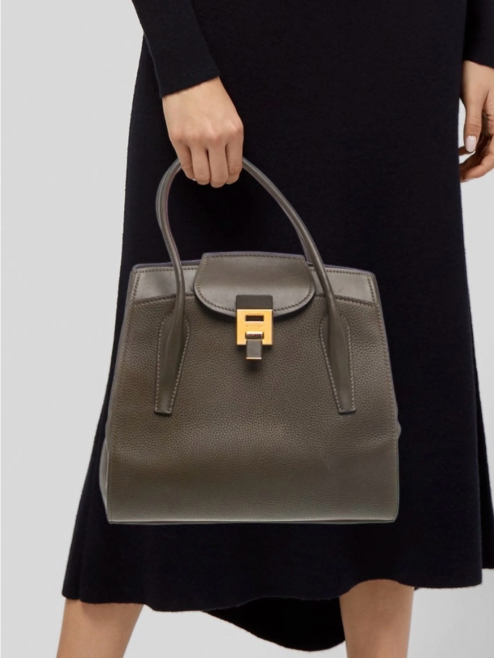 MICHAEL KORS COLLECTION ITALY BANCROFT Top-Handle Leather Tote in Dark Olive